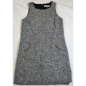 Ann Taylor Loft Gray Black Wool Blend Mini Shift Jumper Sleeveless Dress
